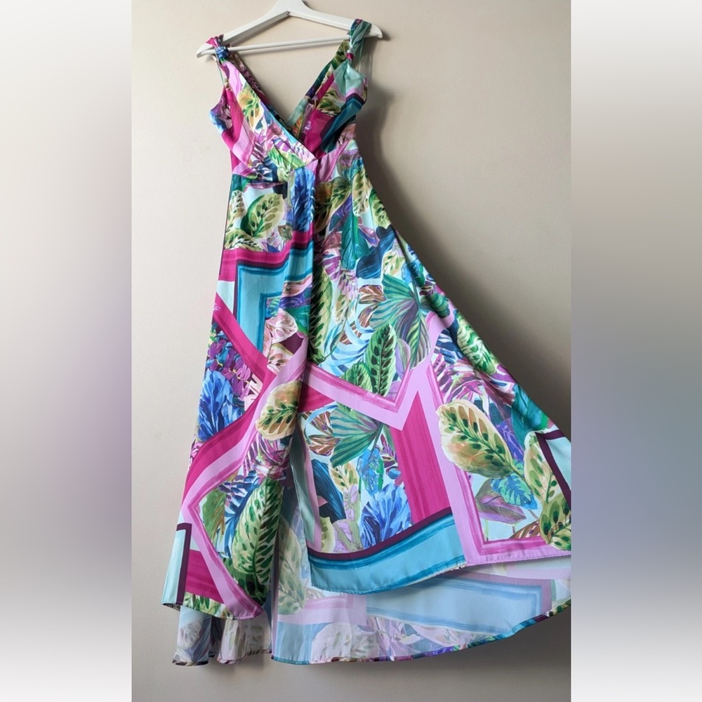 NWT! ZARA Satin Effects Tropical Floral Multicolor Faux Wrap Midi Dress -Size XS